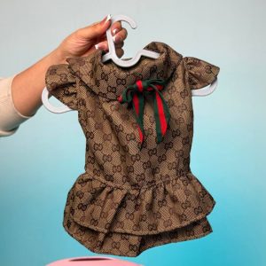 پیراهن سگ طرح گوچی قهوه ای مدل دامن دار