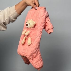 سرهمی سگ تدی طرح خرس صورتی با عروسک برجسته سایز XL