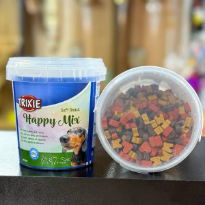 قطعات رنگی تشویقی آموزشی سگ تریکسی (Soft Snack) با شکل‌های قلبی، استخوانی و مربعی.