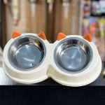 ظرف دوقلو سگ و گربه شیب‌دار سفید