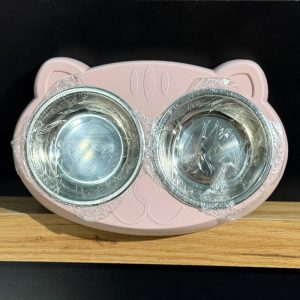 ظرف دوقلوی استیل طرح چشم گربه‌ای رنگ صورتی